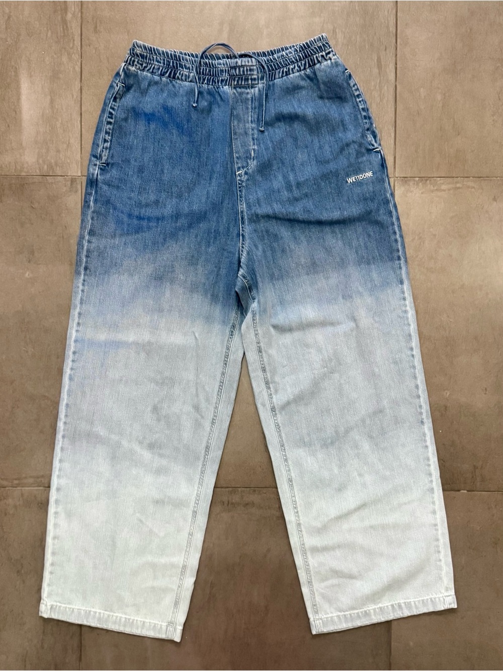 We11Done Ombre Blue Wash Baggy Demin Joggers, Men’s Medium w/ Drawstring Waist